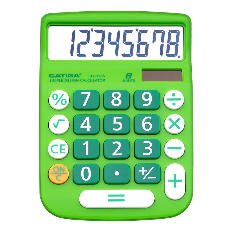 CATIGA Desktop Calculator 8 Digit with Solar Power and Easy to Read LCD Display, Big Buttons, for Home, Office, School, Class and Business, 4 Function Small Basic Calculators for Desk, CD-8185 - Image 1